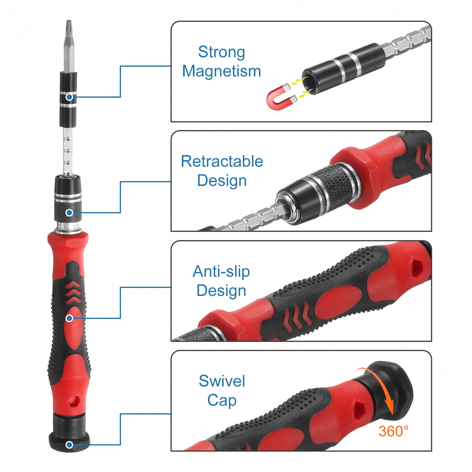 Uxcell 123 in 1 Magnetic Precision Screwdriver Set Electronics Repair Tools Kit with 96 Bits Flexible Shaft and Extension Rod for Cellphone Game Console Laptop PC Computer Camera, Red