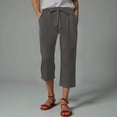 thumbnail image 4 of GEWSEY Plus Size Casual Pants for Women Cotton Linen Capris Summer 2025 Straight Wide Leg Loose Drawstring Elastic Waist Cropped Trouser (Grey, 4XL), 4 of 7