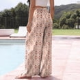 thumbnail image 4 of Wutalume Women's Casual Wide Leg Pants, Retro Floral Print Drawstring Waist with Pockets, Loose Flowy Bottoms for Spring and Summer Beach,Pink S, 4 of 6