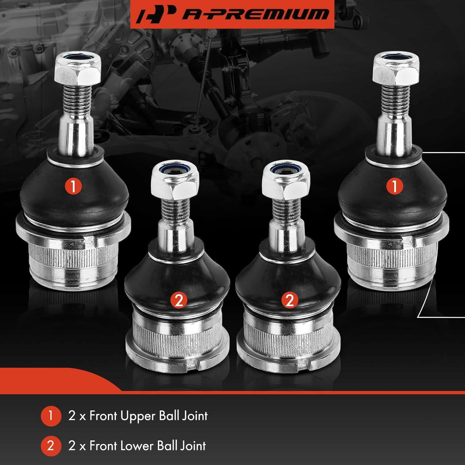 A-Premium Set of 4, Front Upper & Lower Ball Joints Kit, Compatible with Volkswagen Beetle 1969-1977, Karmann Ghia 1965-1974