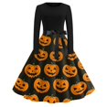 thumbnail image 2 of Halloween Dresses for Women Skeleton Cocktail Long Sleeve Horror Swing Dress Castle 1950s Crew Neck Casual Dresses with Belt S, 2 of 5