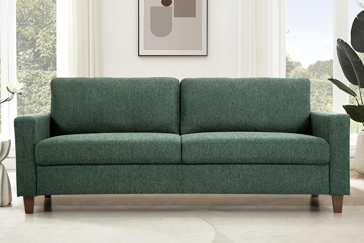 US Pride Furniture Mid Century Modern Couch for Small Spaces Living Rooms Apartments and Condos 3 Seater Sofa with Reversible Back Pillows Green