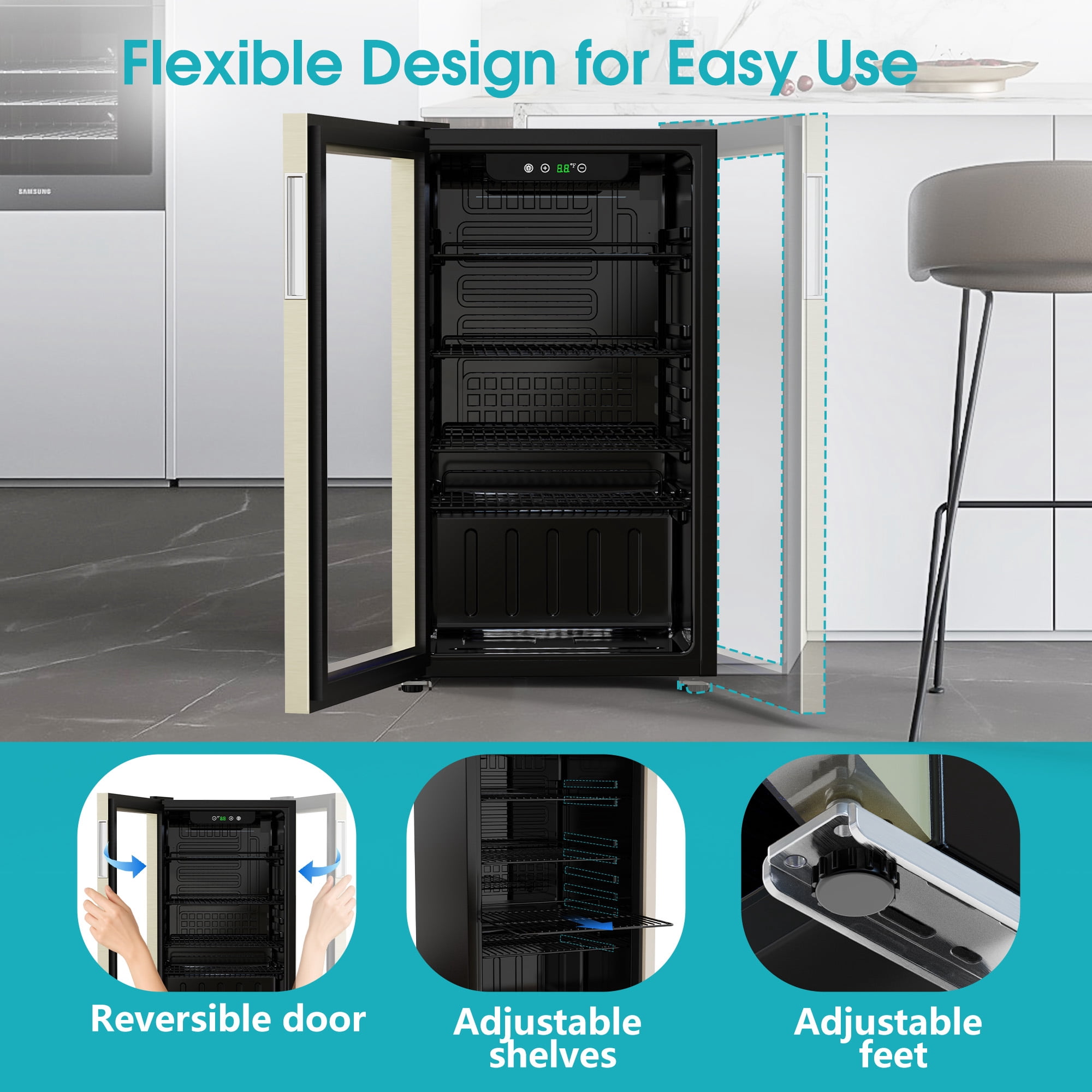 Goosiay 130 Can Beverage Refrigerator & Cooler, Mini Bar Drink Refrigerator with Glass Door, Silver
