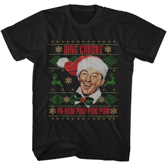 Bing Crosby Christmas Sweater Black Adult T-Shirt Lt