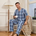 thumbnail image 4 of Vulcanodon 100% Cotton Mens Pajamas Set, Lightweight Button Up Mens Sleepwear(ROYAL BLUE-PLAID, 2XL), 4 of 6