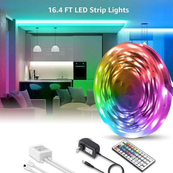 LED Light Strip 16.4ft 5050 RGB Color Changing IR Controller 44 Keys Waterproof 150 LEDs 12V Power Supply with Adapter for Room,Bedroom and Xmas