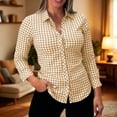 thumbnail image 6 of Luvrsol Button Up Shirt Women Collared Fitted Blouse Plaid Long Sleeved Top for Casual Layering and Travel S-2XL, 6 of 7