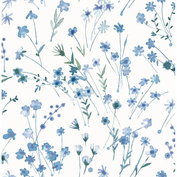 Advantage Heidi Blue Watercolor Florals Wallpaper