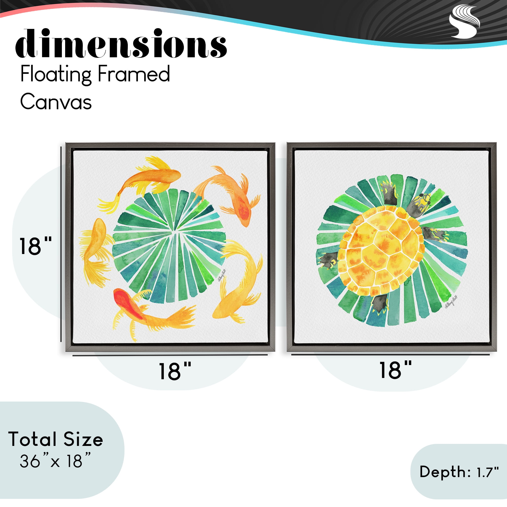 Stupell Industries Orbital Aquatic Creatures 2 Piece Gray Framed Floater Canvas Set, design by Hillary Holt