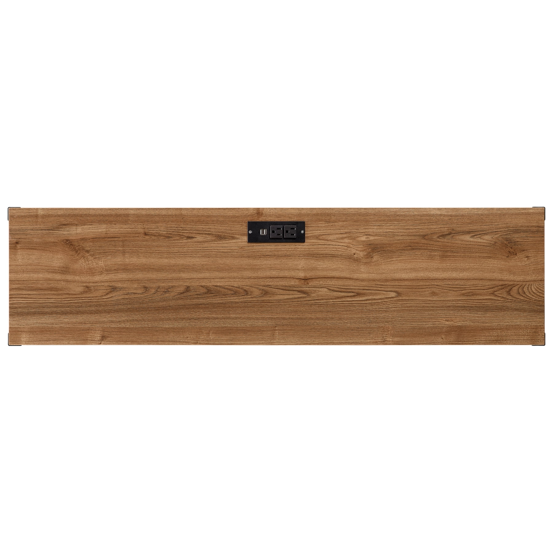 DecorTech Industrial Rectangular Wood Console Table with AC Power and USB Charging Ports, Walnut