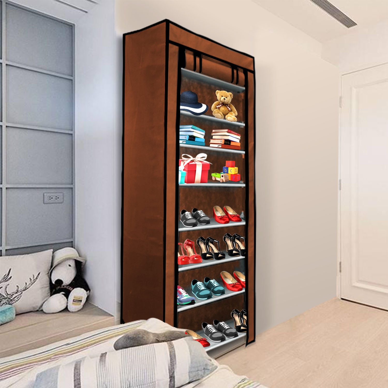 10 Tiers Shoe Rack with Dustproof Cover, iMounTEK Shoe Storage Cabinet Organizer