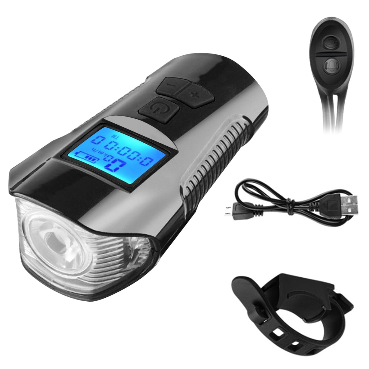 LED Bike Headlight Cycling Bicycle Front Light With Horn Speedometer & Odometer 