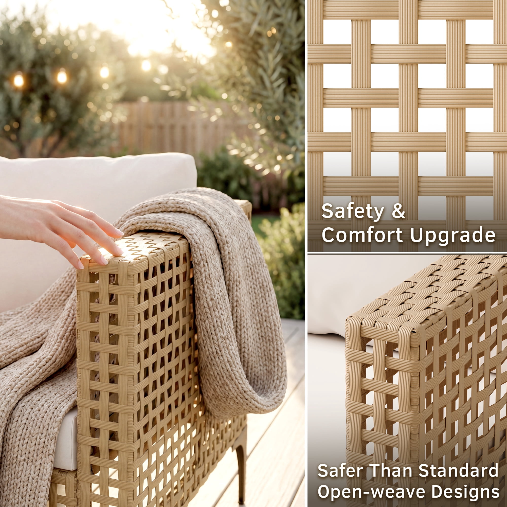 Homall 7 Pieces Patio Furniture Conversation Set Outdoor Wicker Premium PE Rattan Sofa with Tempered Glass Coffee Table All-Weather for Garden Poolside Porch,Beige