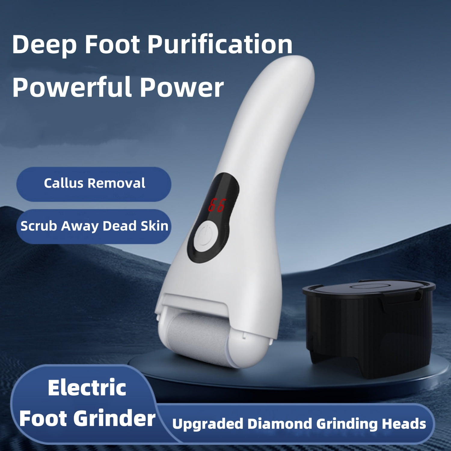 INSMART Electric Foot Callus Remover for Feet,Rechargeable Pedicure Tools Foot Care Feet File, Callus Remover Kit With 3 Coarse Roller Heads Smart LED Light for Dead,Hard Cracked Dry Skin