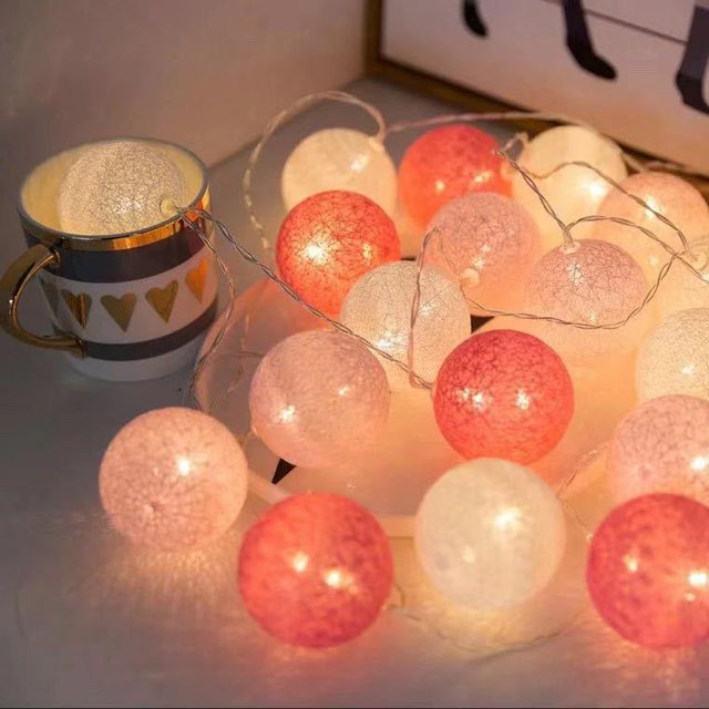 Cadena de luces de bola de hilo de algodón, LED Guirnalda de luces de hadas alimentada por batería, para dormitorio, (Macaron) XianweiShao 8390615105279