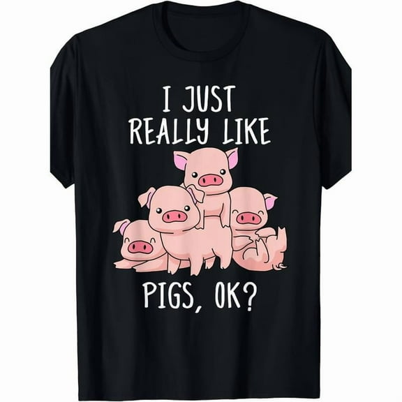 Pig - Enthusiast Graphic Tee, Tops Has Witty “Cute Pigs” Design, Round Neck Regular Fit T-shirts, Size(S-5XL)