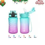 Oldley Kids 12oz Water Bottle with Spill Chug, Flip Top, Fruit Strainer, Green Purple