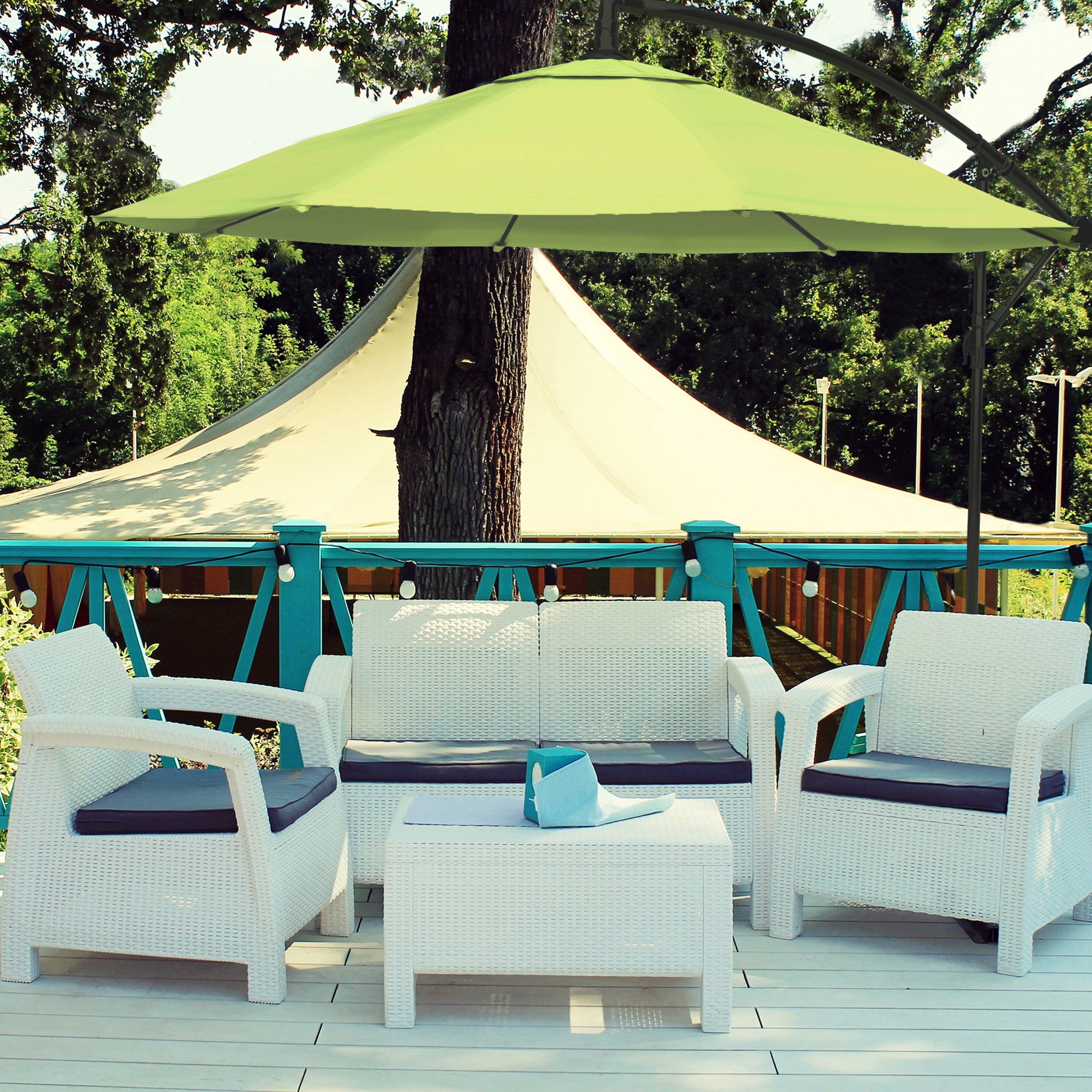 Pure Garden 10-Foot Offset Patio Umbrella with Crank and Base (Lime Green)