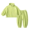 thumbnail image 3 of KYAIGUO 1-12T Girls Boys 2 Piece Outfits Fleece Jacket Set Zip Cardigan Long Sleeve Fleece Suit Jacket + Pants 2PCS Fall Winter for Kids Baby Toddler, 3 of 8