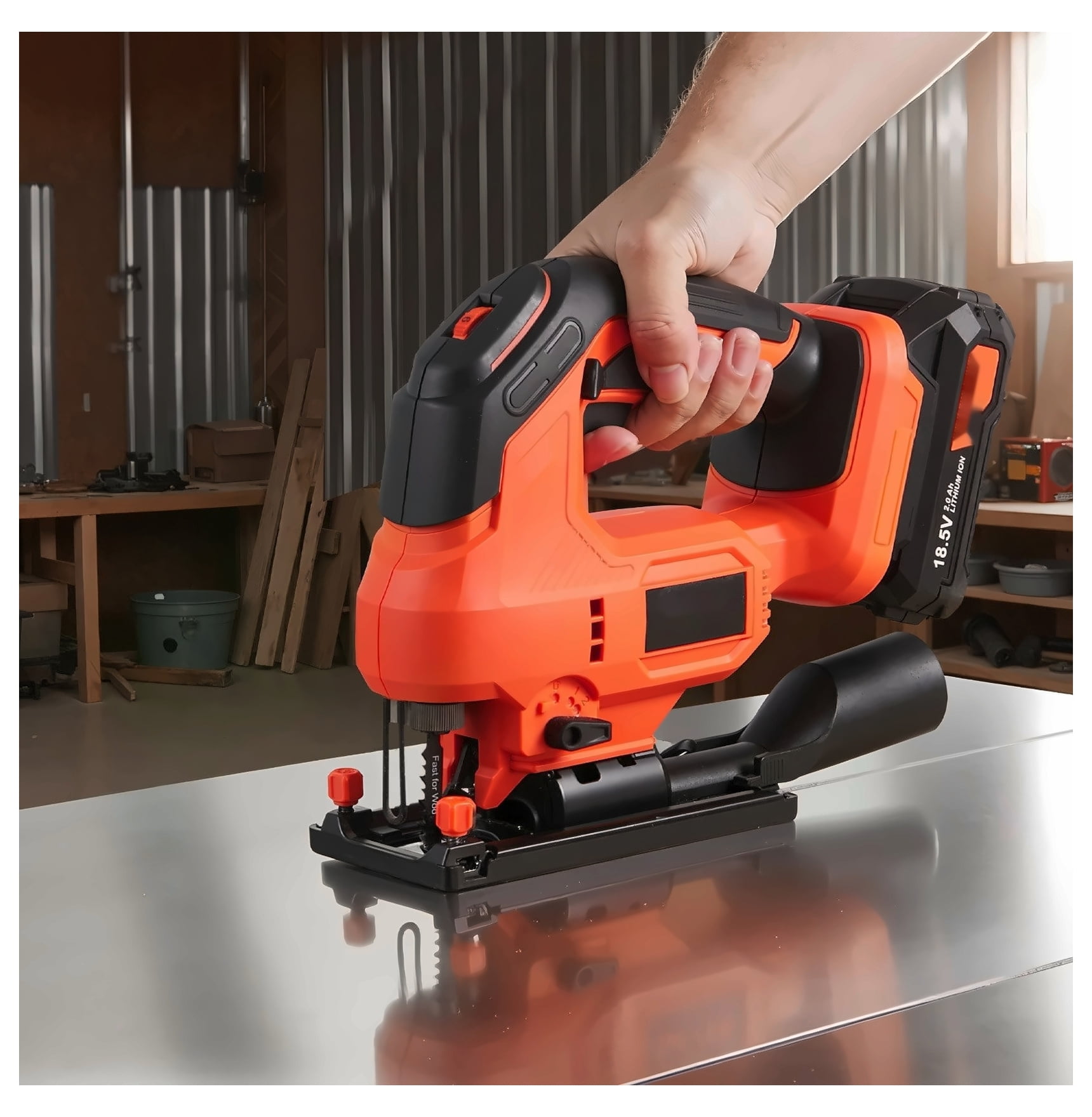 Cordless Jig Saw, 20 V, 3000 SPM Blade Speed, Cordless Jigsaw with Battery and Charger, LED Light, 6 Variable Speed, 0- 45° Bevel Cuts, with 6 pcs Blades, 4 Orbital Settings, for Wood, Metal