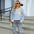 thumbnail image 4 of Camisas de Larga para Mujer, Cuello Redondo A Rayas, Corte Holgado, Camiseta de Bloques de Color Otoño 2025 con Bolsillo Rayas Azules y Blancas S, 4 of 10