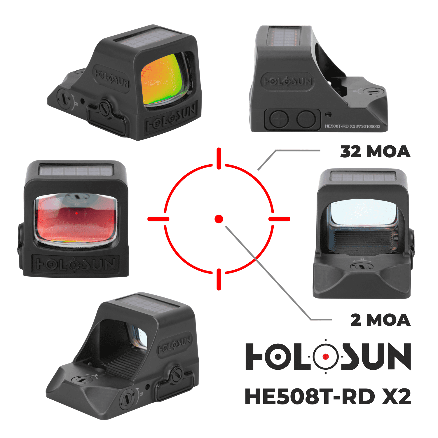 HOLOSUN HE508T-X2 Elite Red Dot Circle Dot; 2 MOA Dot with Lens Cleaning Pen, Extra CR1632 Battery and W4U Lens Cleaning Cloth Bundle