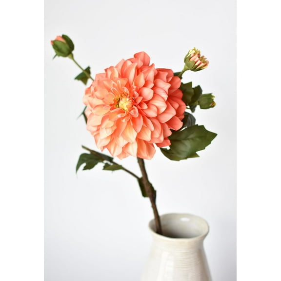 23.5" Faux Coral Dahlia w/Bud Stem