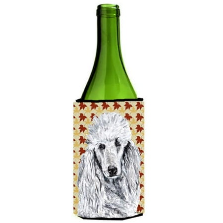 

White Standard Poodle Fall Leaves Wine bottle sleeve Hugger 24 Oz.