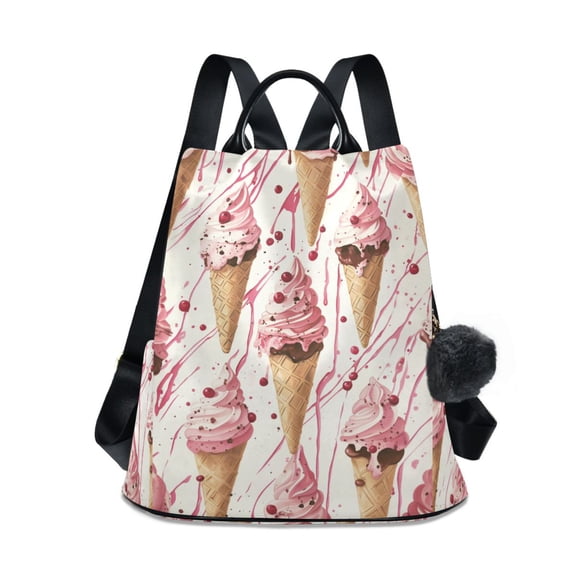 FORMRS Women's Travel Backpack Purse Anti-Theft Hidden Pockets Casual Shoulder Bag, Pink Ice Cream Pattern