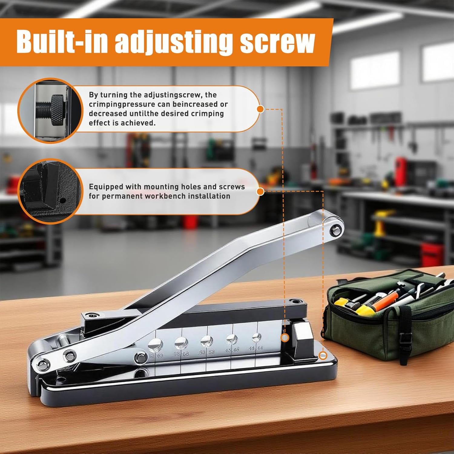 Heavy Duty Bench Hose Crimper for 1/4, 5/16, 3/8in ID Hoses, Hose Crimping Tool with 100 Ferrules Fittings (50x 0.593" ID& 50x 0.625" ID), Air Hose Repair Kit, Air Hose Crimper, Torch Hose Repair Kit