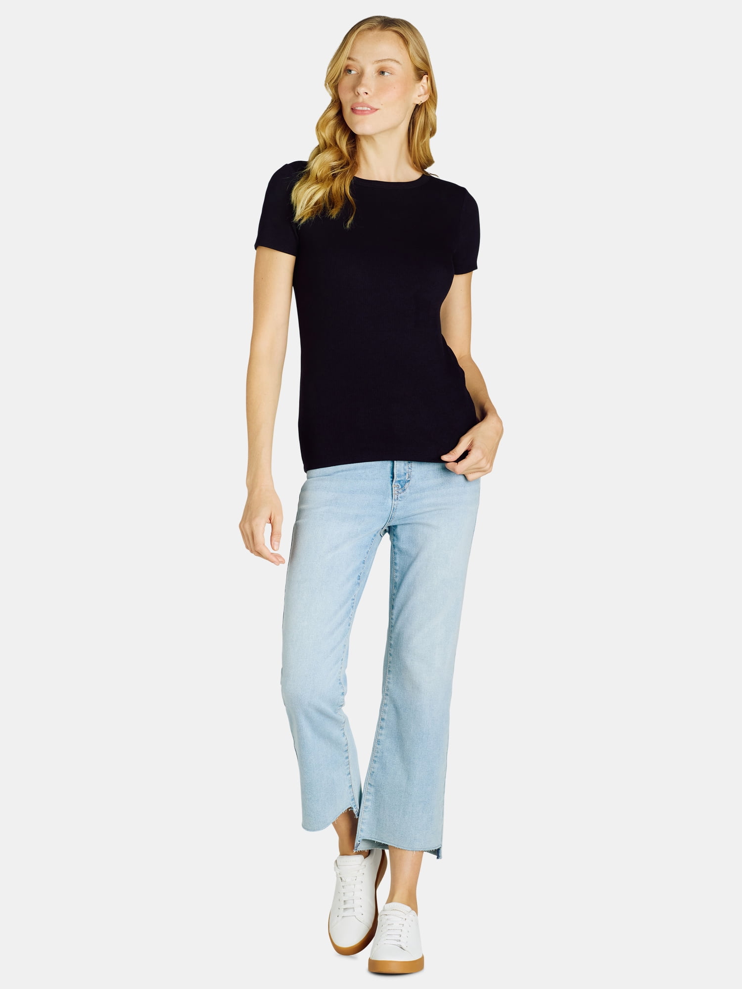 Time and Tru Women’s Rib Crewneck Tee with Short Sleeves, Sizes XS-XXXL