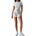 thumbnail image 3 of Women'S Two Piece Sets Summer Slim Fitted Short Sleeve Tops Foldover Shorts Matching Lounge Sets Gray XL, 3 of 7