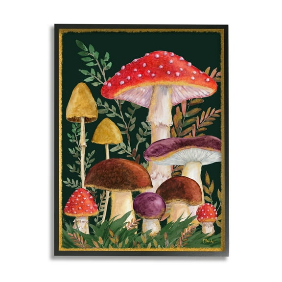 Stupell Industries Woodland Mushrooms Nature Botanical & Floral Painting Black Framed Art Print Wall Art, 16 x 20