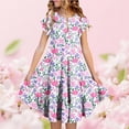 thumbnail image 1 of Zpanxa Robes d'Été pour Filles Manches Courtes Volantées Col Rond Imprimé Floral Taille Poche Robe Superposée Polyester Spandex Multicolore 12-13 Ans, 1 of 6