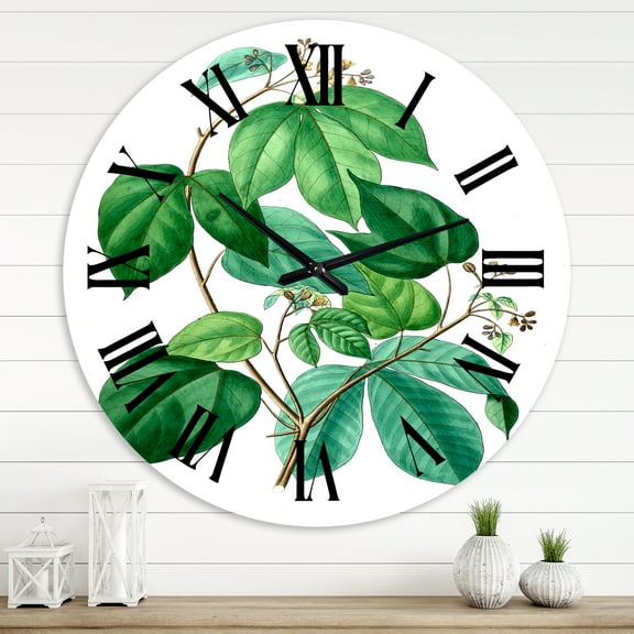 Designart 'Vintage Green Leaves Plants Iii' Traditional Wall Clock