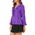 thumbnail image 5 of INSPIRE CHIC Women's Ruffle Blouse Wear-to-Work Elegant V Neck Long Sleeve Dressy Top XL Dark Purple, 5 of 9