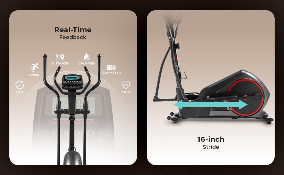 Sunny Health & Fitness Smart Heavy-Duty Elliptical Exercise Machine, Low-Impact Cardio Cross Trainer w Free SunnyFit App via Bluetooth – SF-E323055S