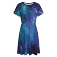 thumbnail image 4 of Purple Galaxy Dress Fashion Beach Short Sleeve Dresses Female Party Printed Sundress, 4 of 7