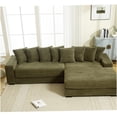 thumbnail image 5 of Green Corduroy L-Shaped Sectional Sofa Couch with Chaise and 8 Pillows, 5 of 10