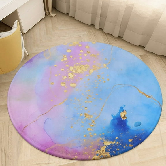 Abstract Watercolor with Gold Foil Round Area Rugs for Bedroom Living Room, 3FT Soft Indoor Circle Carpets, Carpet Home Decor Floor Mat