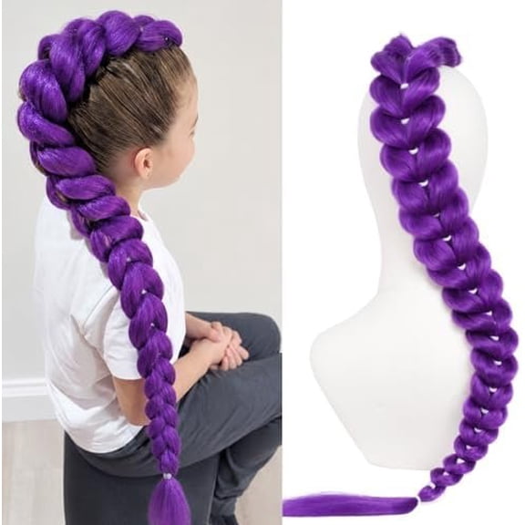 Braiding Hair Ponytail Extensions 30 Inch Costume Halloween | 100g Lightweight Long Electric Braid for Party, Wide & Flat Design with Tie for Seamless Fit, Pre-Braided