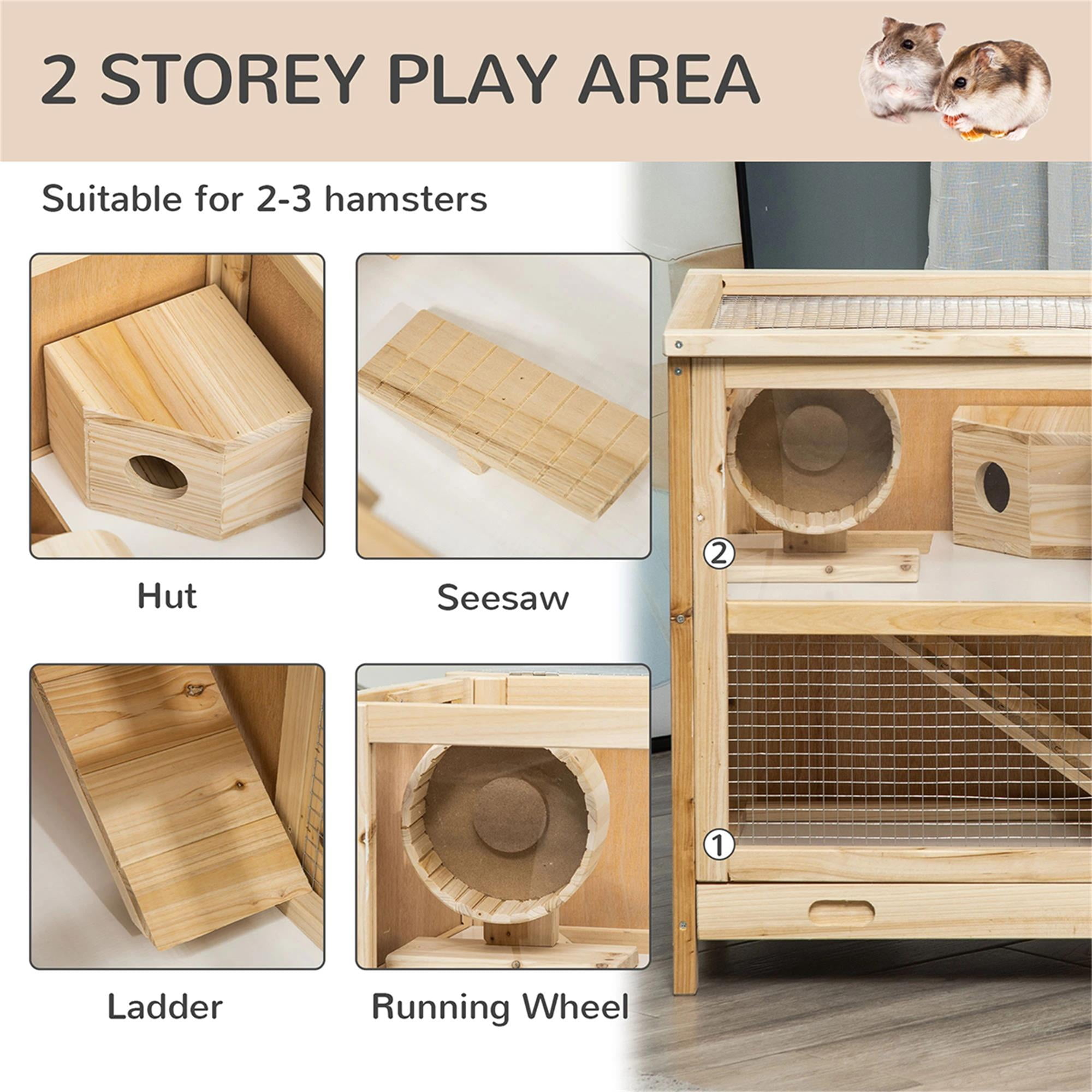 Pefilos 30" Hamster Cage Indoor Wooden Rabbit Hutch Outdoor Bunny Hutch, Guinea Pig Cages, Small Animals Hutch, Beige
