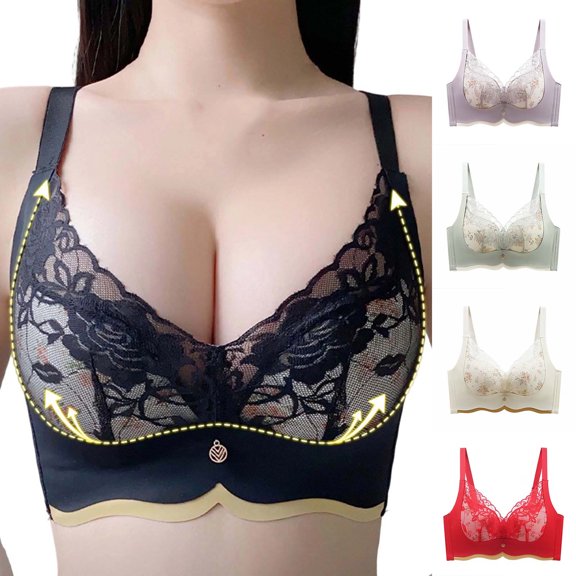 HBGVBA Push Up Bras for Women V Neck Thin Strap Floral Print Lace Colorblock Comfortable Bra