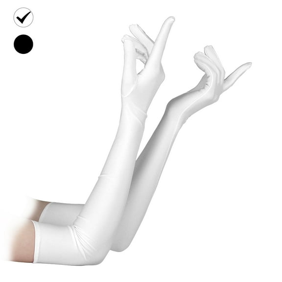 Long Elbow Satin Gloves, Women's Wedding Gloves, 21inch Stretchy 1920s Opera Gloves, Evening Party and Dance Gloves, White/Black