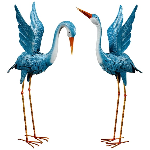 Arte de jardín de metal con forma de garza azul con forma de grulla de XONOR (juego de 2)