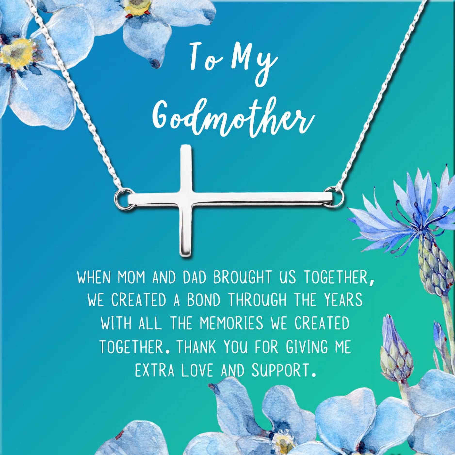 To My God Mother Mother's Day Gift, Gift for Her, Godmother's Day Gift, Godmother's Gift for Mother's Day, Godmother's Day Necklace and Card[Silver Cross,Blue-Green Gradient]