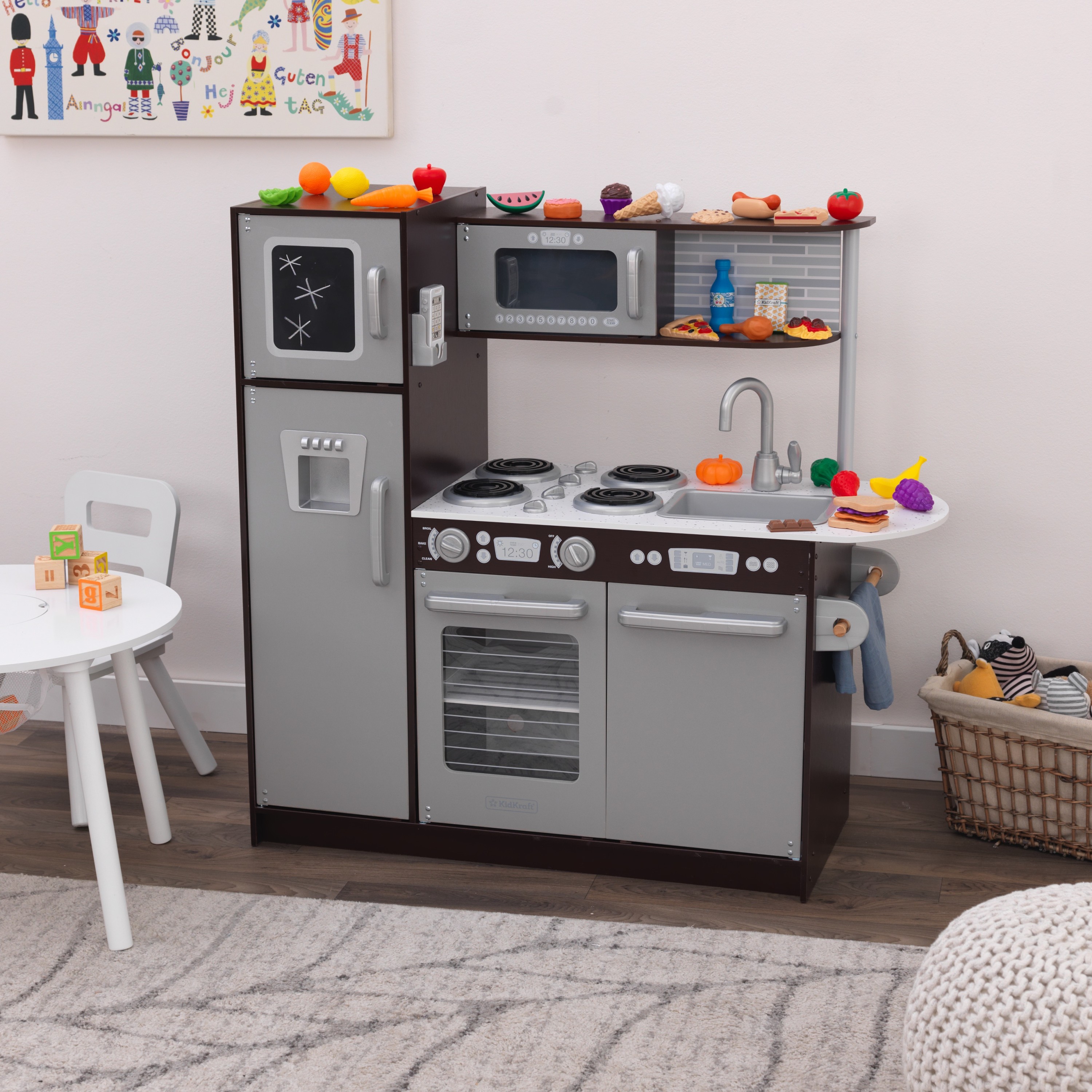 KidKraft Uptown Wooden 30-Piece Play Kitchen for Kids, Black and Silver - image 5 of 14