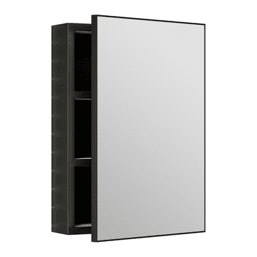 Caulitar Bathroom Medicine Cabinet with Mirror, Medicine Cabinet with Single Door Black Storage with Mirrors