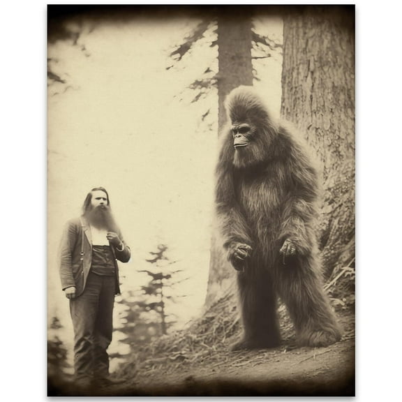 Hanging With Bigfoot Print Vintage-Style Bigfoot Photograph, Old-Timey Cryptid Lore, Mystery & Folklore Art for Paranormal Fans,