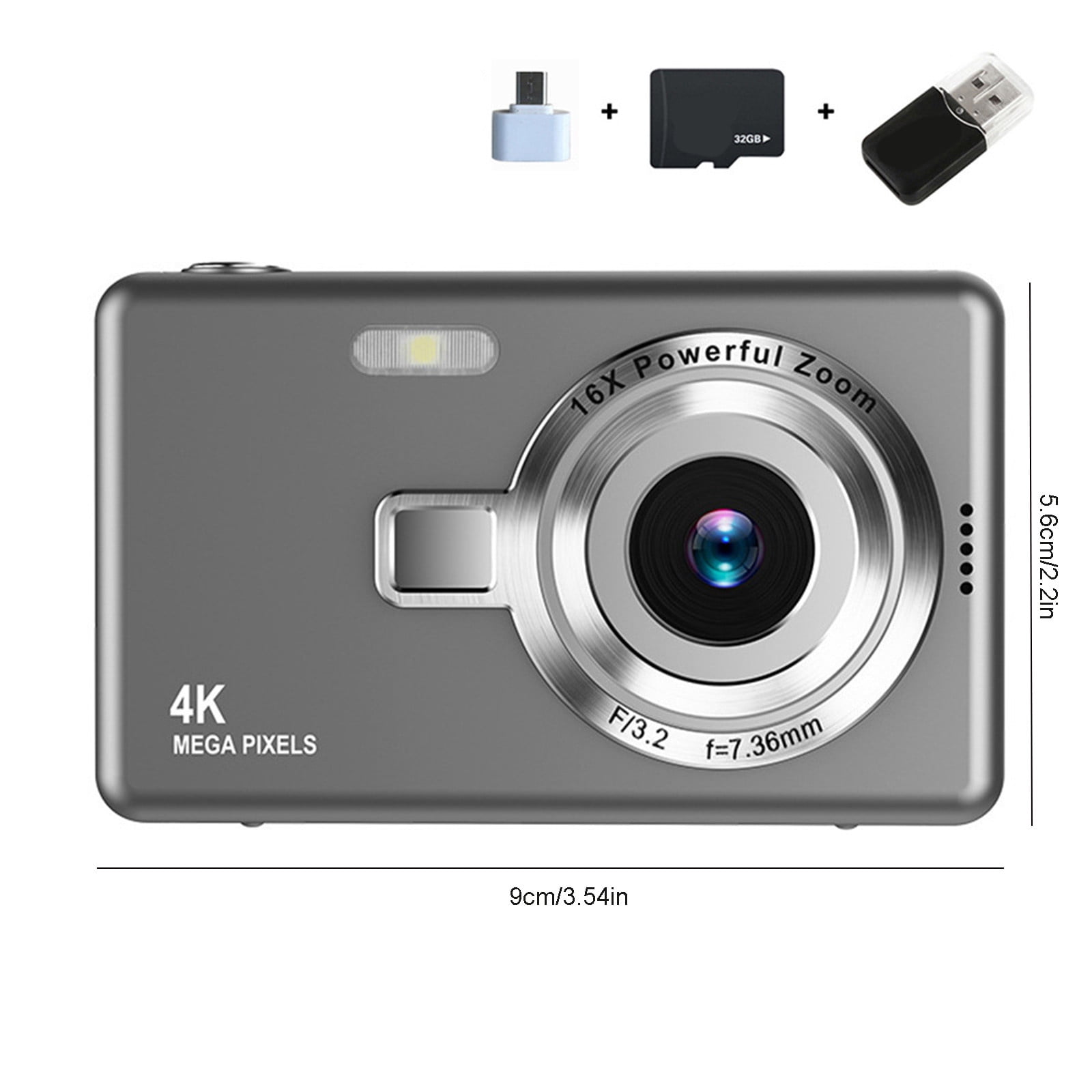 Digital Camera 1080p HD, Up To 48MP Interpolation, Electronic Stabilization, 16x Digital Zoom, 2.4‑Inch LCD, Night Flash, Face Detect, MicroSD Up To 64GB, Rechargeable, Compact Student Portable
